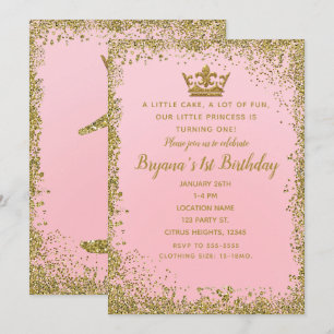 Invitation Rose Pink & Gold Parties scintillant Couronne 1er