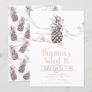 Invitation Rose Pink Juicy Pineapple Summer Sweet 16 Party