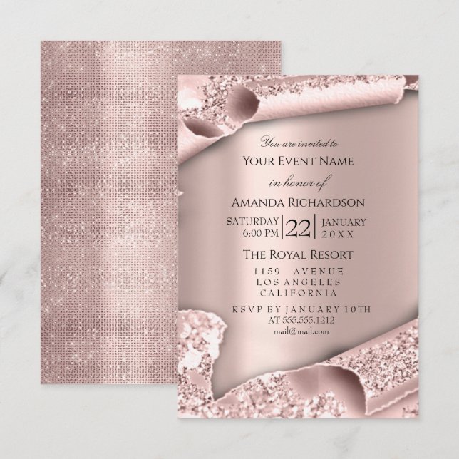Invitation Rose PINK Poudre Pastel Pailletée Rose PINK (Devant / Derrière)