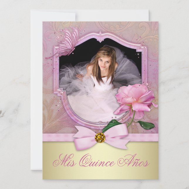 Invitation Rose Pink Quinceanera (Devant)