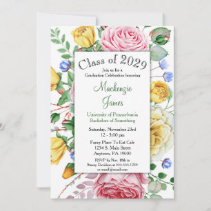Invitation rose Pink Yellow Floral Graduation