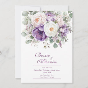 Invitation Rose Pivoine Eucalyptus Aquarelle Poussiéreuse
