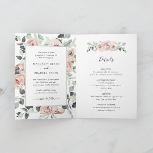 Invitation Rose plié rose Sage Rose Floral Dusty Mariage