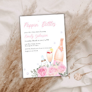 Invitation Rose Poppin Bouteilles Champagne Girl Baby shower