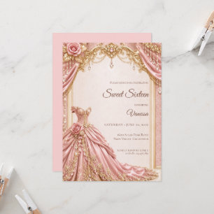 Invitation Rose Poudré Luxueux Or Princesse Sweet 16