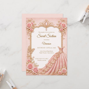 Invitation Rose Poudré Luxueux Or Princesse Sweet 16