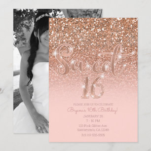 Invitation Rose Poudré Moderne Paillettes Glamour Douce Photo