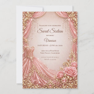 Invitation Rose Poudré Or Luxe Princesse Douze Ans