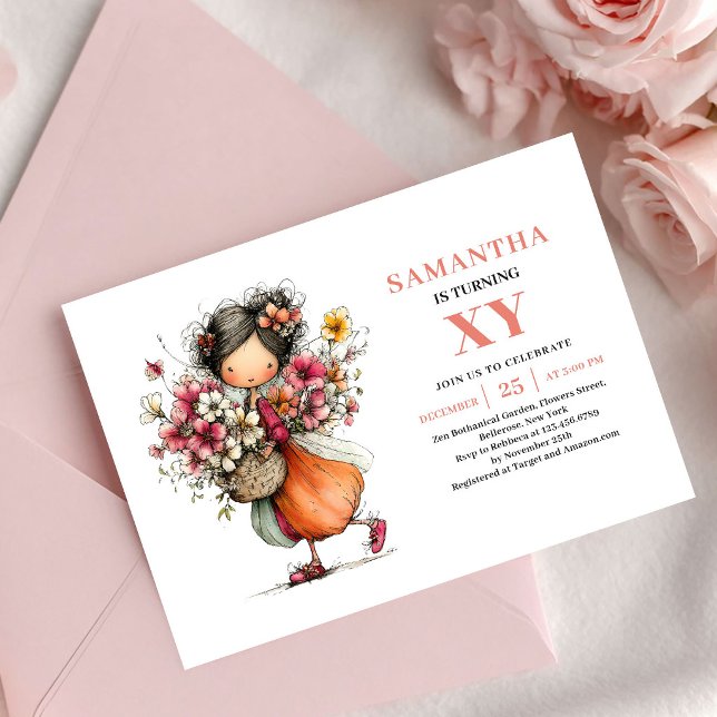 Invitation rose poudré pour les 8 ans de la précie (Precious Fairy Girl 8th Birthday Blush Pink invitation)