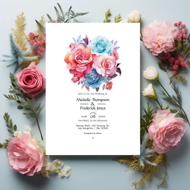 Invitation Rose Poudré, Rose Foncé, Turquoise et Bleu de Mari (Créateur téléchargé)