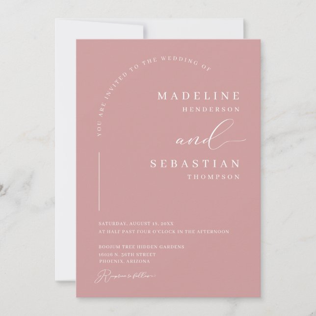 Invitation Rose Poudrée Moderne Arche Photo Mariage (Devant)