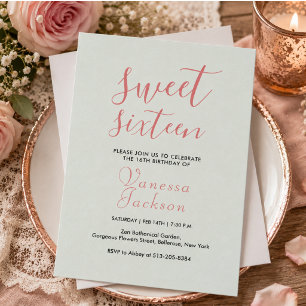 Invitation Rose poudrée rustique avec or rose et fleurs pour