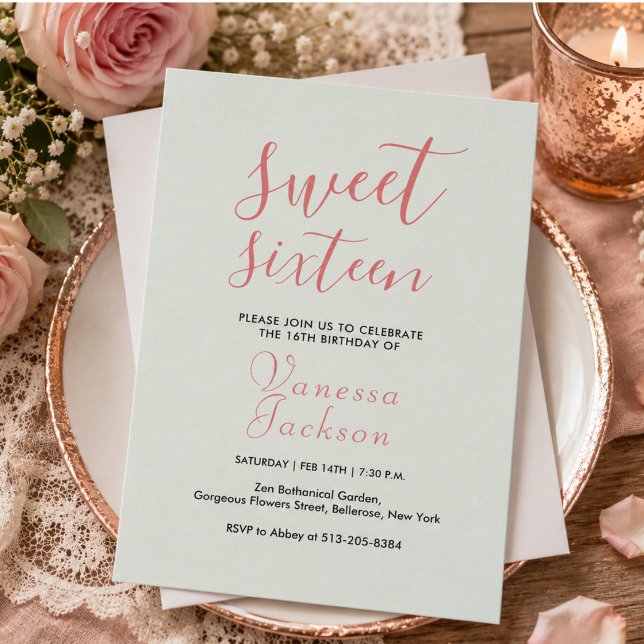 Invitation Rose poudrée rustique avec or rose et fleurs pour  (Rustic blush pink floral rose gold sweet sixteen invitation)