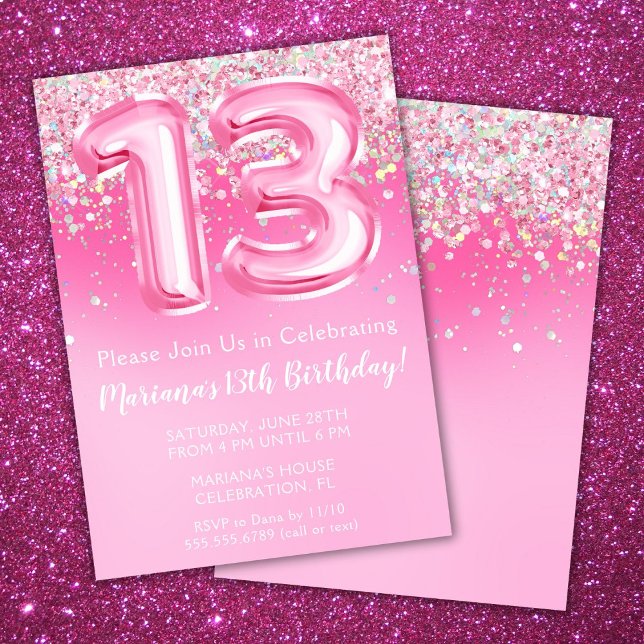 Invitation rose pour 13ème anniversaire fille rose (Créateur téléchargé)