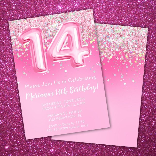 Invitation rose pour 14ème anniversaire Fille rose (Créateur téléchargé)