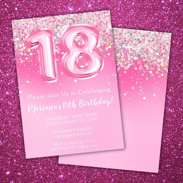 Invitation rose pour 18e anniversaire fille paille (Créateur téléchargé)