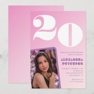 Invitation rose pour 20e anniversaire Photo rétro