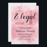 Invitation rose pour 21 ans révolus<br><div class="desc">Enfin 21 ans et en âge de boire ! Invitation rose avec '21 ans révolus' sur fond rose clair,  facilement personnalisable en changeant le nom,  la date,  l'heure,  le jour,  le lieu et la réponse.</div>