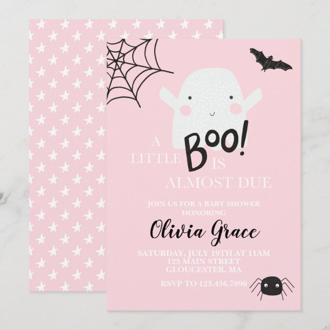 Invitation Rose pour Baby Shower de la Petite Fant (Devant / Derrière)