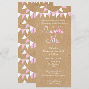 Invitation rose pour baptême et communion Baby Bun