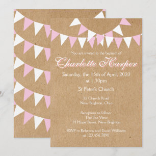 Invitation rose pour baptême ou communion Baby Bun