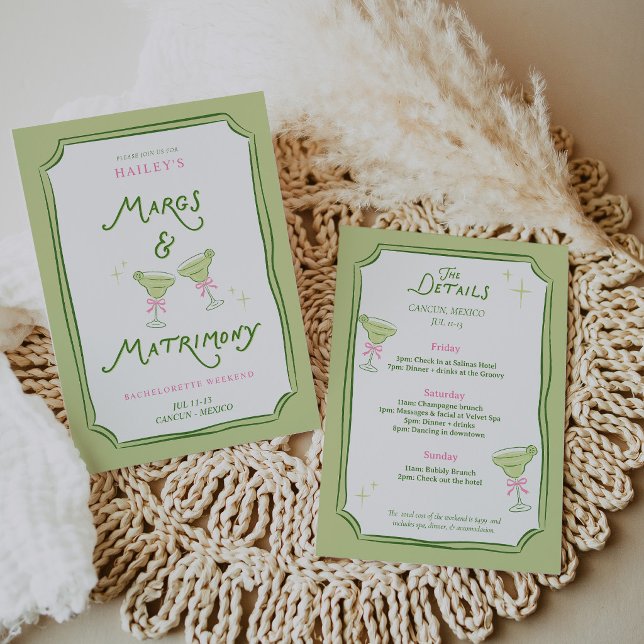 Invitation Rose pour Enterrement de Vie de Jeune F (Margs & Matrimony Bachelorette Pink Itinerary Invitation)