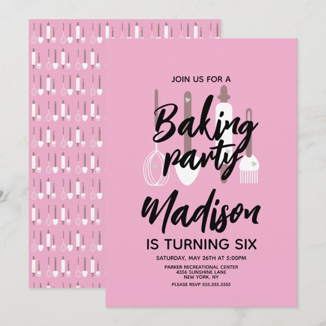 Invitation rose pour fête d'anniversaire de chef p (Devant / Derrière)