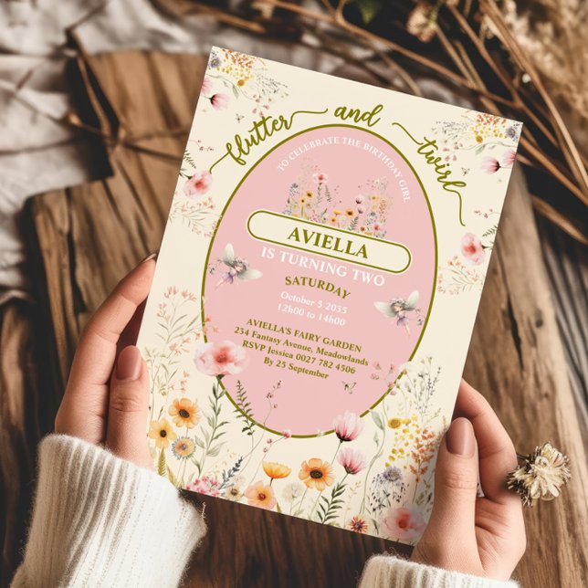 Invitation rose pour filles aux fleurs sauvages fa (Créateur téléchargé)