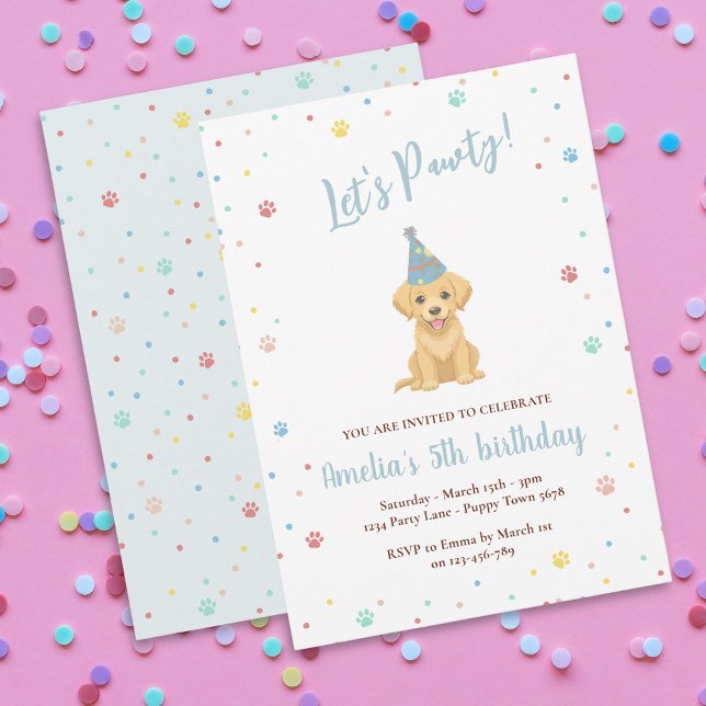 Invitation rose pour l'anniversaire d'un chiot mig (Créateur téléchargé)