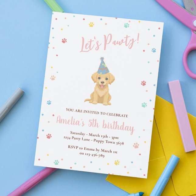 Invitation rose pour l'anniversaire d'un chiot mig (Créateur téléchargé)