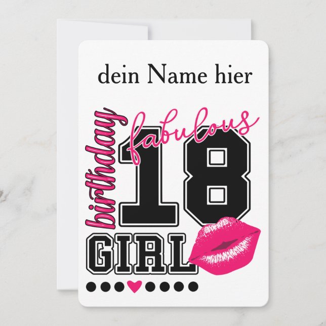 Invitation rose pour les 18 ans d'une jeune fille (Devant)