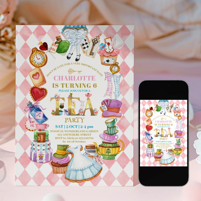 Invitation rose pour les 6 ans d'Alice au pays des (Créateur téléchargé)