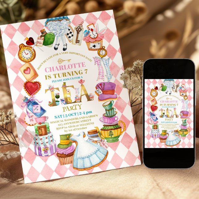 Invitation rose pour les 7 ans d'Alice au pays des (Créateur téléchargé)