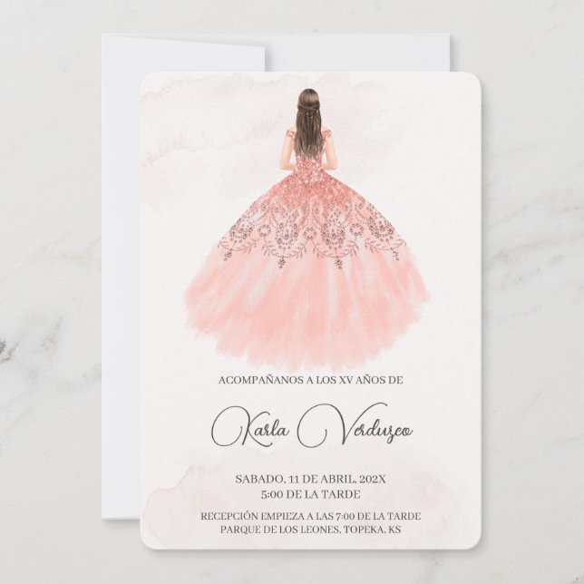 Invitation rose pour Quinceañera  (Devant)