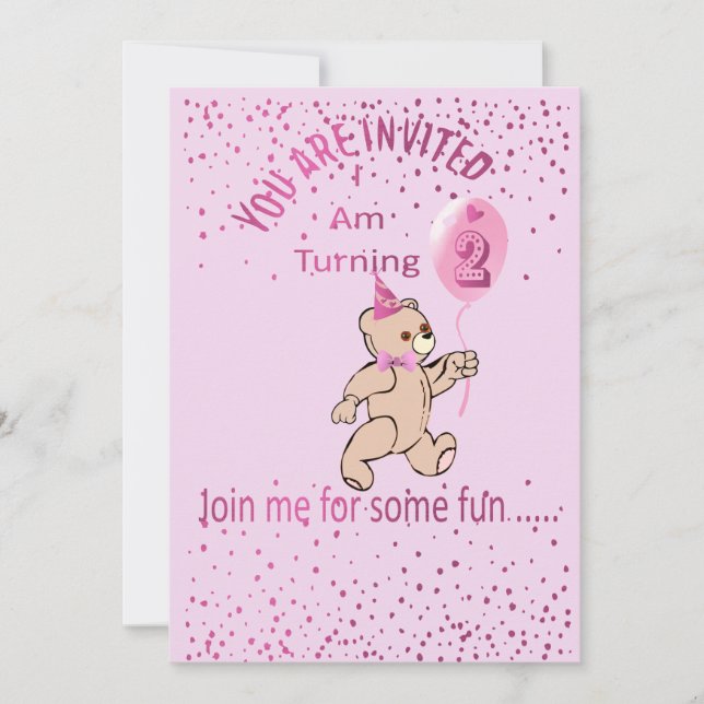 Invitation rose pour un deuxième anniversaire (Devant)