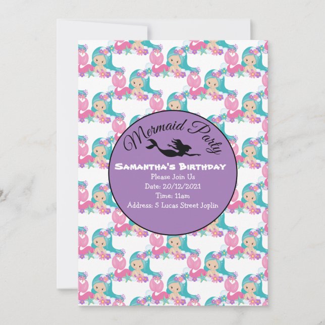 Invitation Rose pour une Fête de la Sirène Violett (Devant)