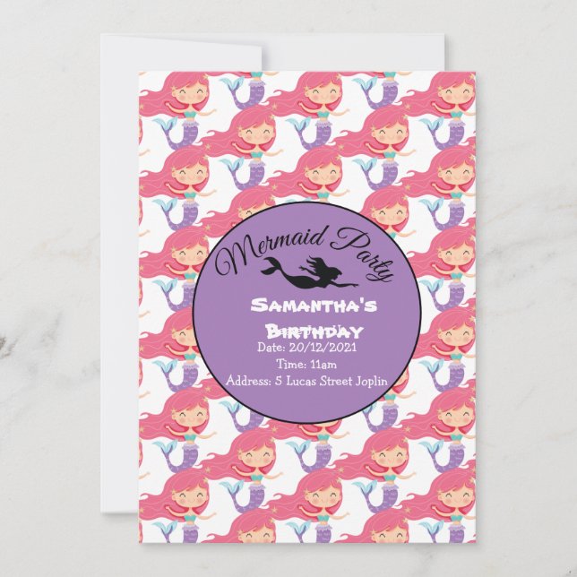 Invitation Rose pour une Fête de la Sirène Violett (Devant)