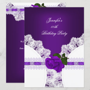 Invitation Rose Pourpre Dentelle Blanche Fête d'Anniversaire