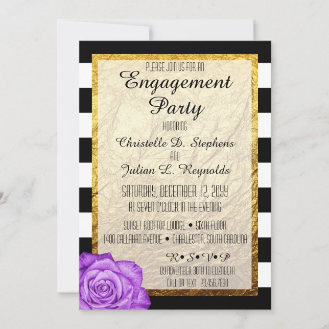 Invitation Rose Pourpre Moderne Faux Papier D'or Pour Fête de (Devant)