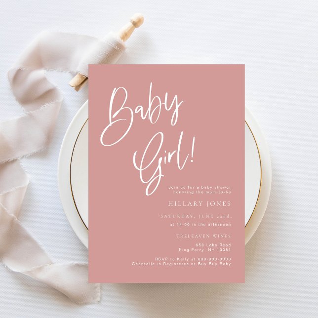 Invitation Rose Poussiéreuse/ Bébé fille rose Baby Shower Boh (Baby girl dusty rose pink baby shower invitation)