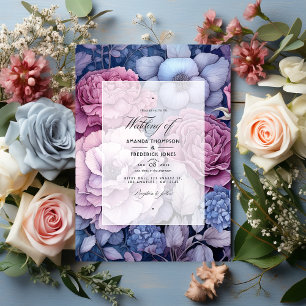 Invitation Rose Poussiéreuse, Bleu Poussiéreux, et Mariage Fl