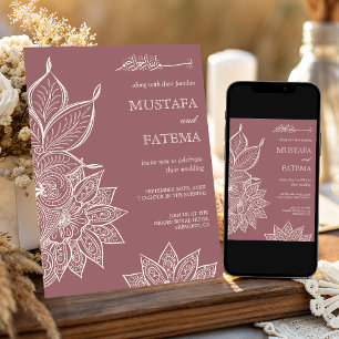 Invitation Rose Poussiéreuse Crème Mehndi Henna Mariage Musul