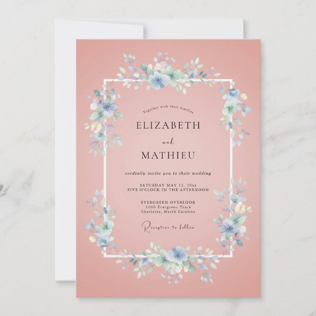 Invitation Rose Poussiéreuse Élégance Florale de Mariage (Devant)