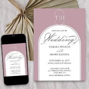 Invitation Rose Poussiéreuse Élégante Calligraphie Mariage Mo