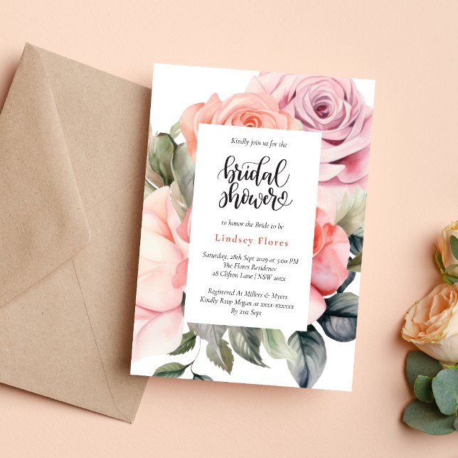Invitation Rose Poussiéreuse Élégante Florale Mariage Minimal (Dusty rose floral minimal invitation creates a soft, romantic bridal shower tone)