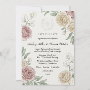 Invitation Rose Poussiéreuse et Crème Jardinière Rose Aquarel
