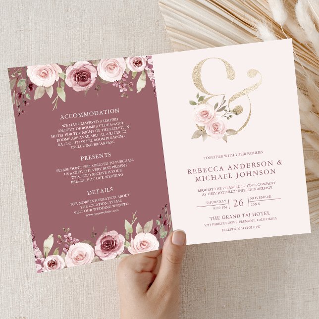 Invitation Rose Poussiéreuse Fard à Joues Floral Esperluette  (Créateur téléchargé)