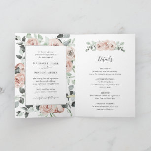 Invitation Rose Poussiéreuse Fleurs Aquarelle Élégant Mariage