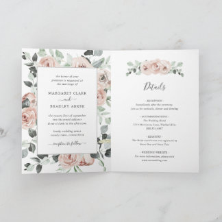 Invitation Rose Poussiéreuse Fleurs Aquarelle Élégant Mariage