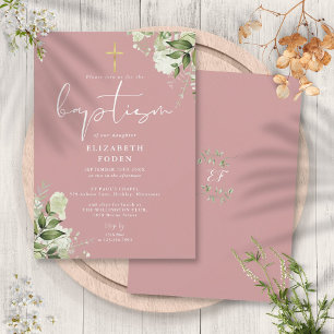 Invitation Rose Poussiéreuse Monogramme Floral de Verdure Bap